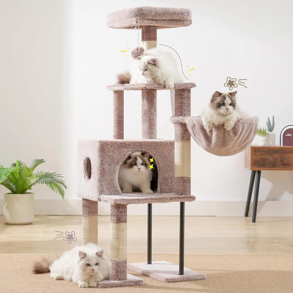 NBVCX Double-Tier Cat Tower with Hidden Space and Plush Perches