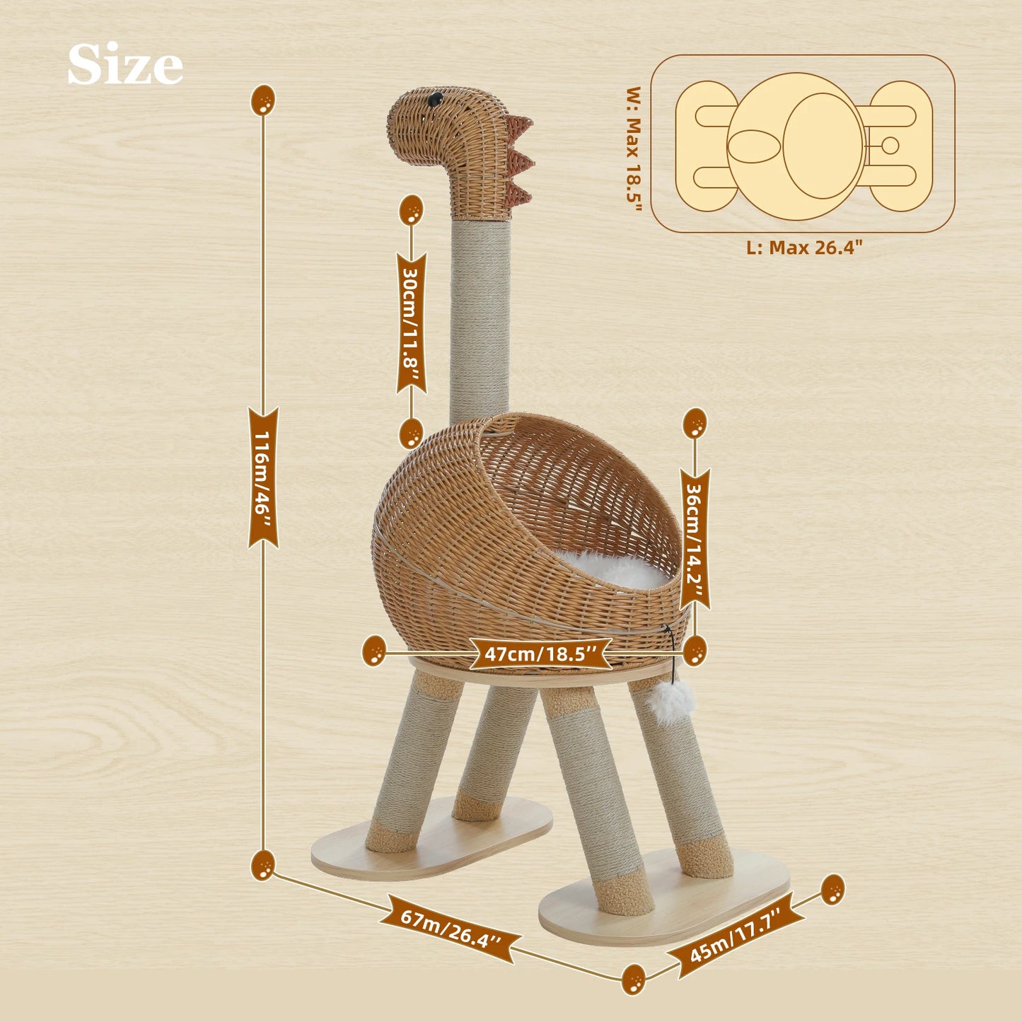 PAWZ Road Dinosaur Cat Tree Tower With Rattan Condo And Sisal Post