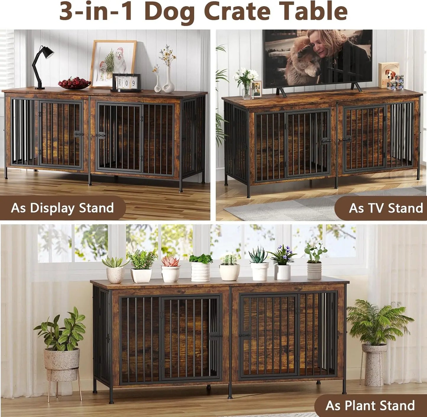 Dog Crate Furniture for 1 or 2 Dogs, Heavy Duty Single/Double Dog Crates for Small/Medium/Large Dogs
