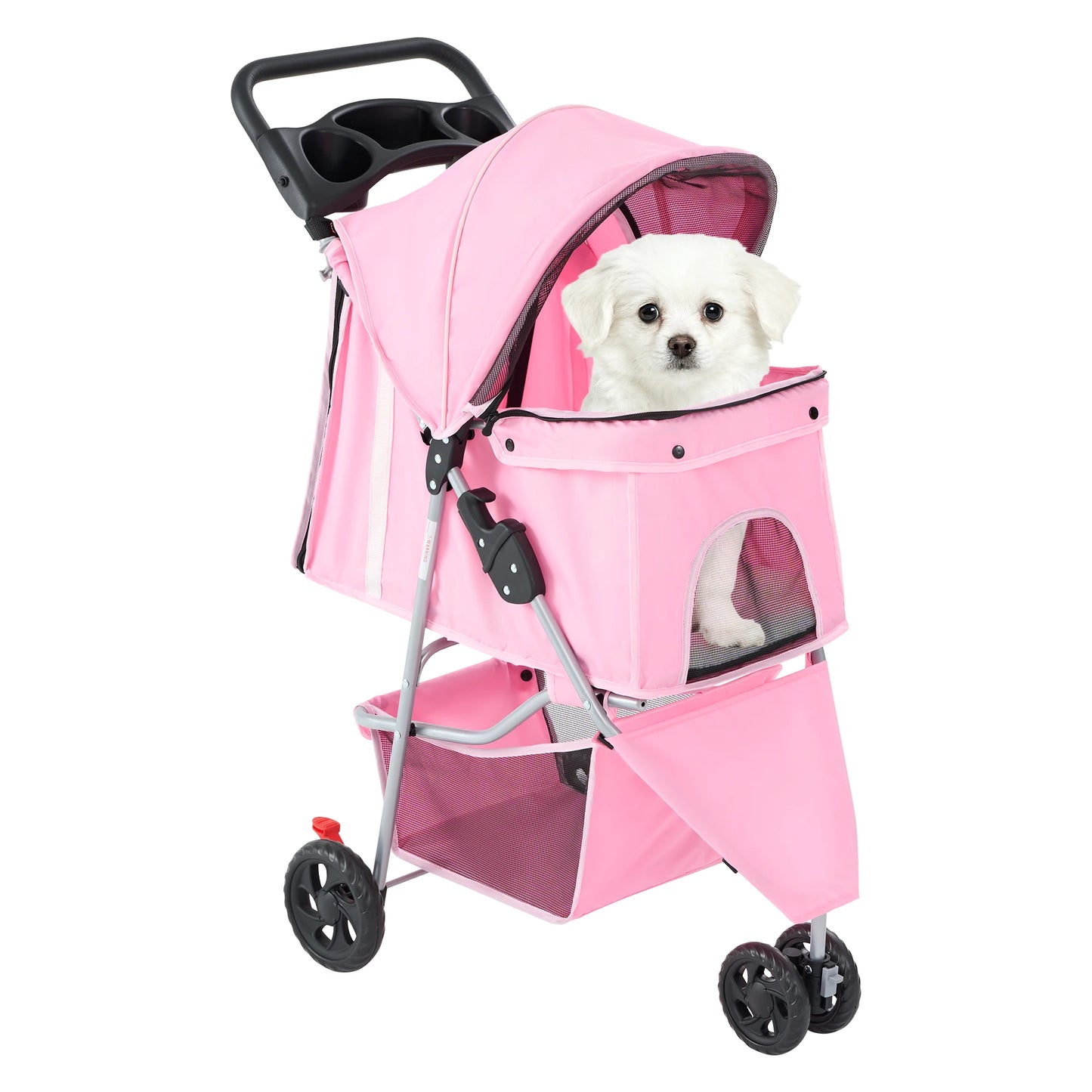 JHK Foldable 3-Wheel Pet Stroller For Small Dogs And Cats With Mesh Windows