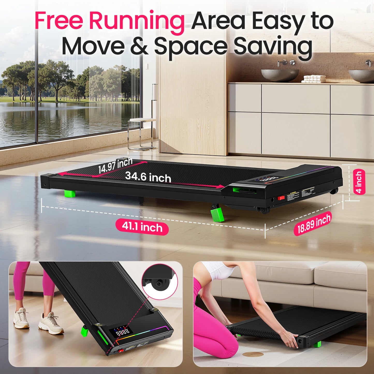 AKLUER Walking Pad Treadmill 330lbs Capacity, 2.5HP Under Desk Portable