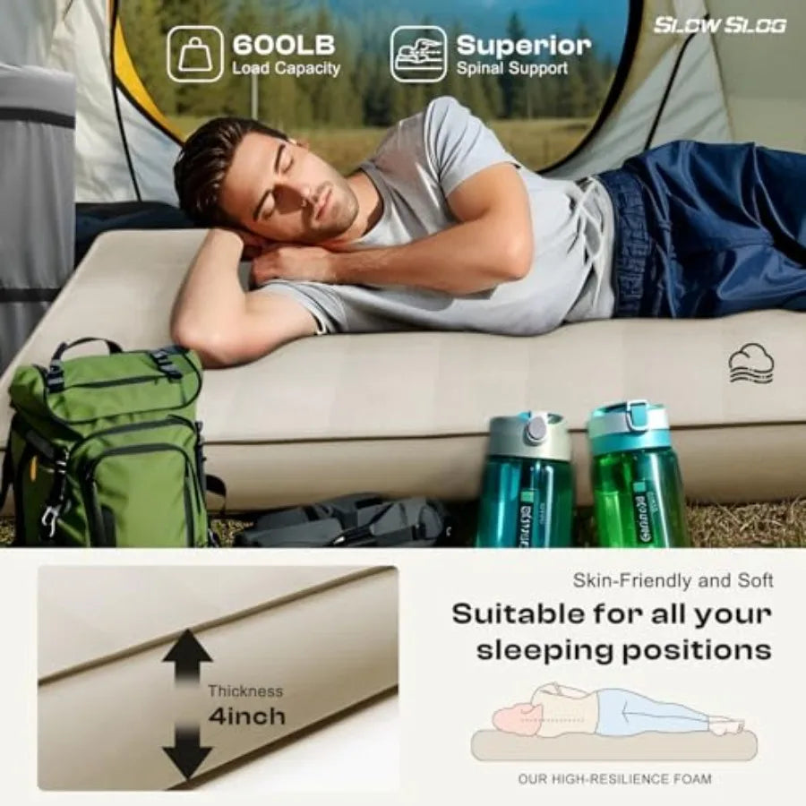 Self-Inflating Sleeping Pad with Portable Electric Air Pump 4in Double Foam Camping Mattress 2 Person for Tent Cot Car Travel F