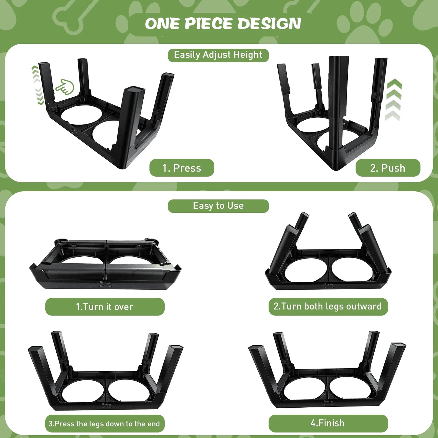 Elevated Adjustable Dog Feeding Station with Stainless Steel Bowls