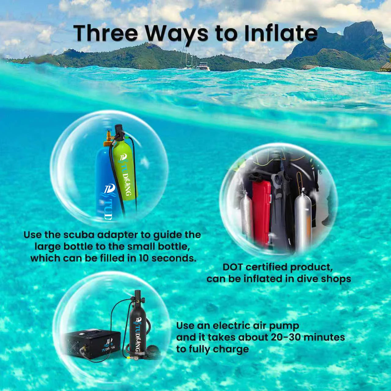 TUDIVING Portable Scuba Tank Support for 30-45 Minute Breathing