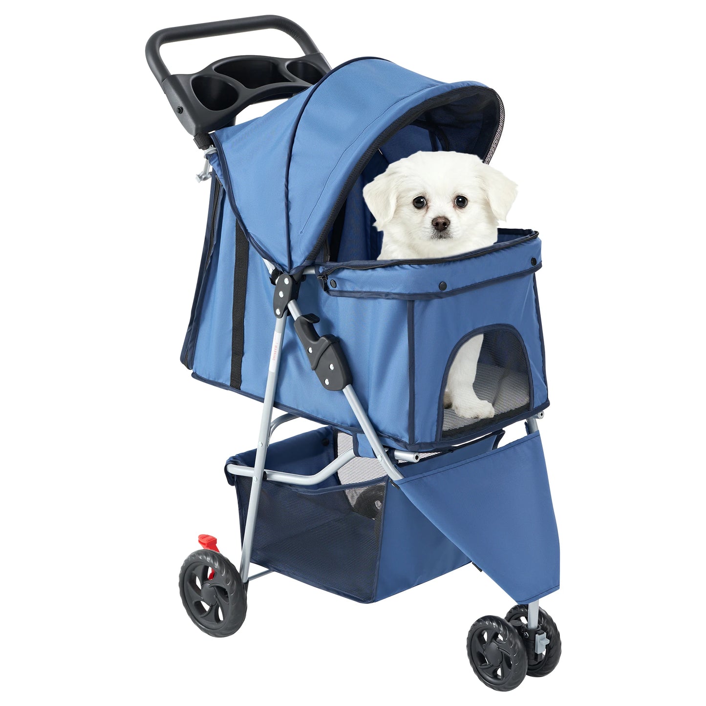 JHK Foldable 3-Wheel Pet Stroller For Small Dogs And Cats With Mesh Windows