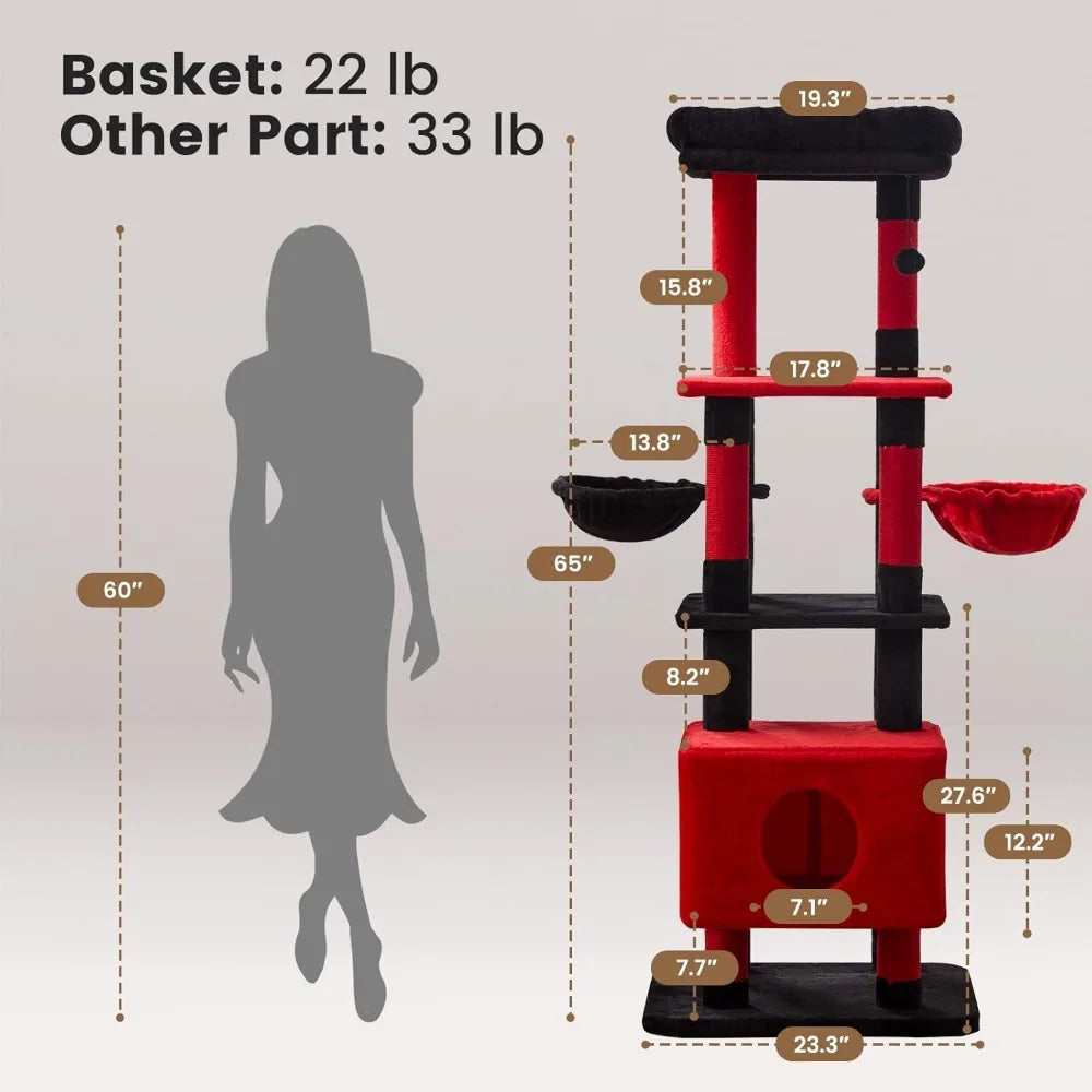 NBVCX Heavy Duty Cat Tree Tower With Hammock Sisal Scratching Post