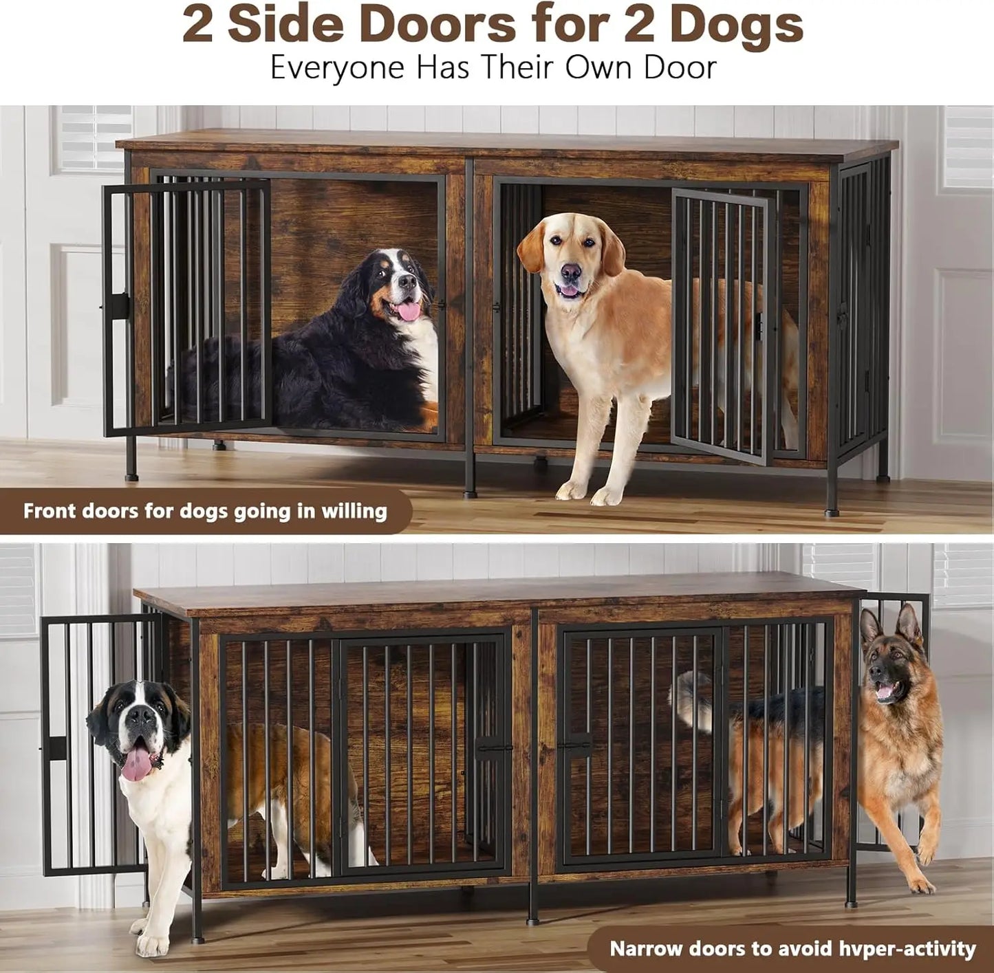 Dog Crate Furniture for 1 or 2 Dogs, Heavy Duty Single/Double Dog Crates for Small/Medium/Large Dogs