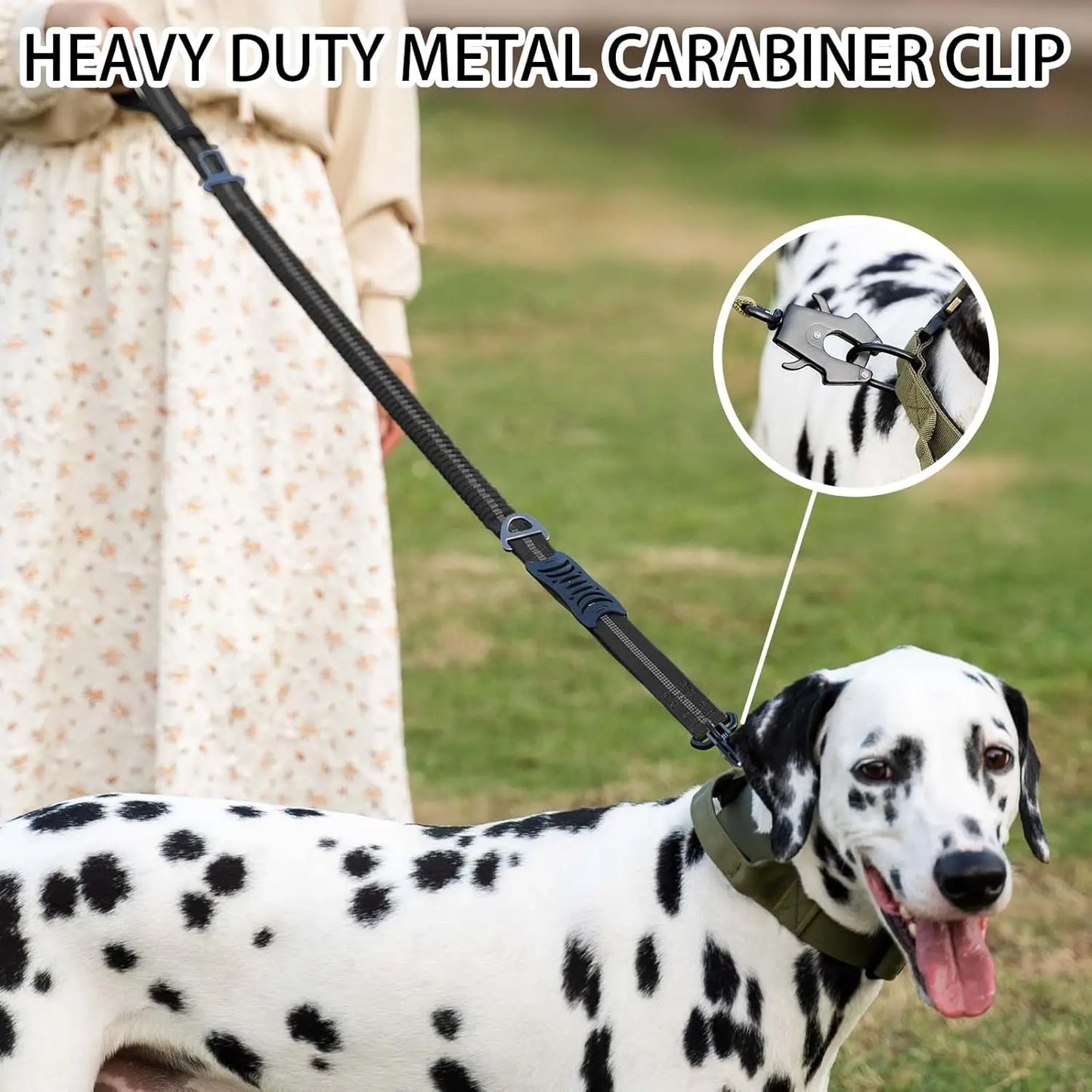 Reflective Shock Absorbing Tactical Bungee Dog Leash With Car Seatbelt