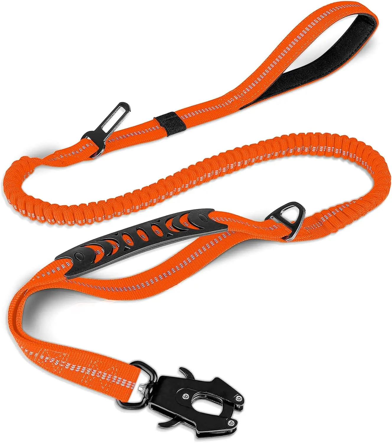 Reflective Shock Absorbing Tactical Bungee Dog Leash With Car Seatbelt