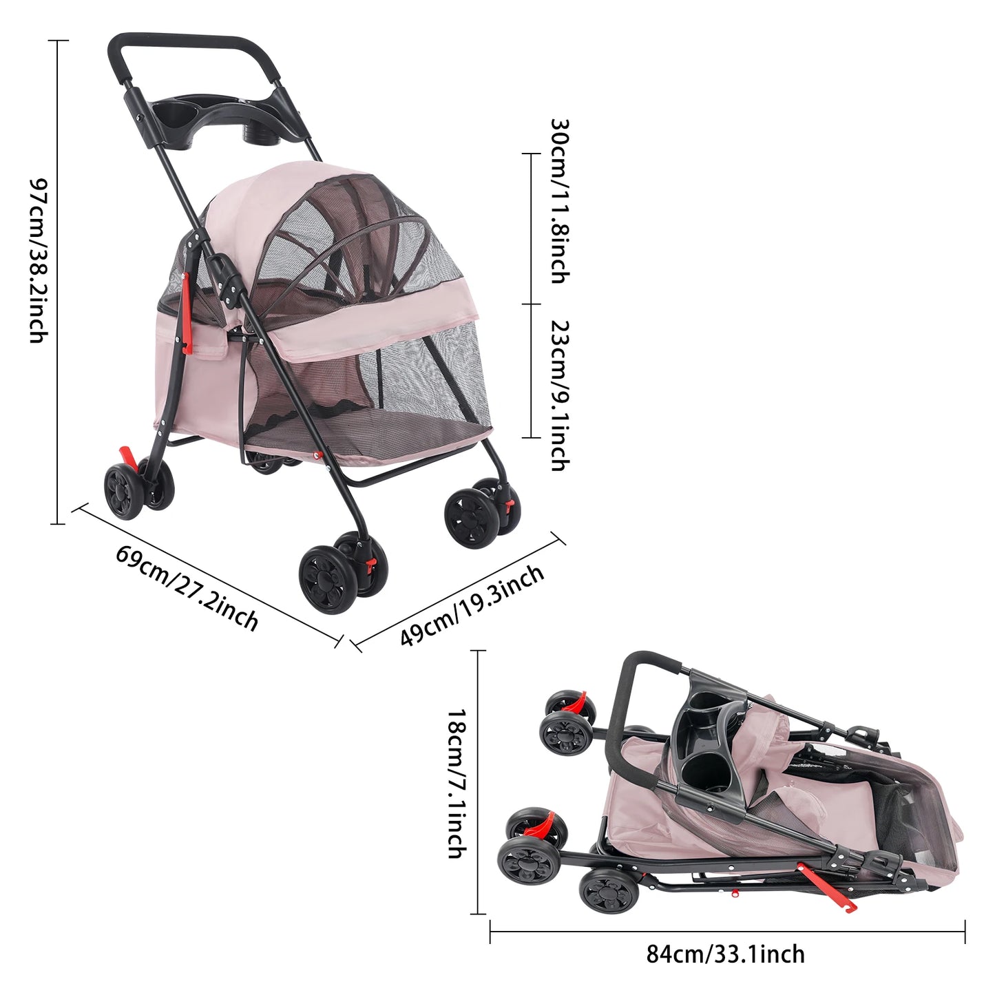Foldable Pet Cart With 40lb Load And 360 Degree Front Wheels