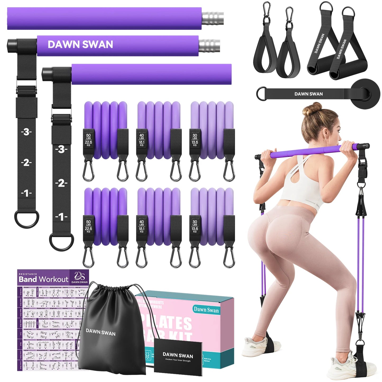 Adjustable Pilates Bar Kit With Resistance Bands For Home Gym