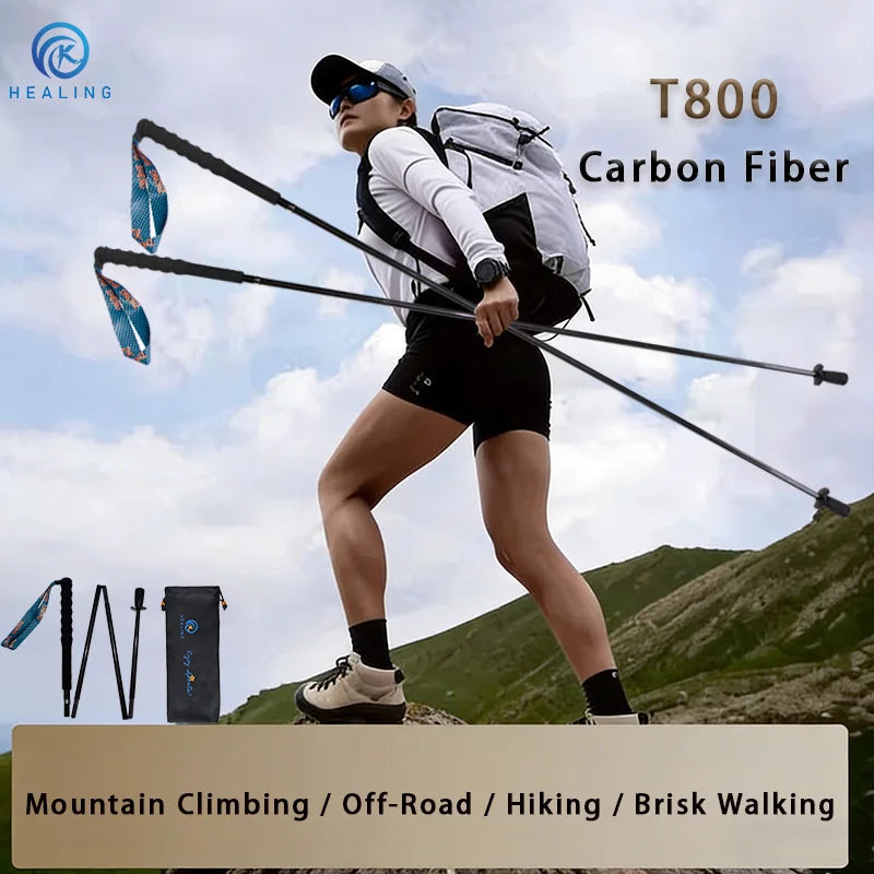 OKHEALING Foldable Carbon Fiber Trekking Poles For Nordic Walking