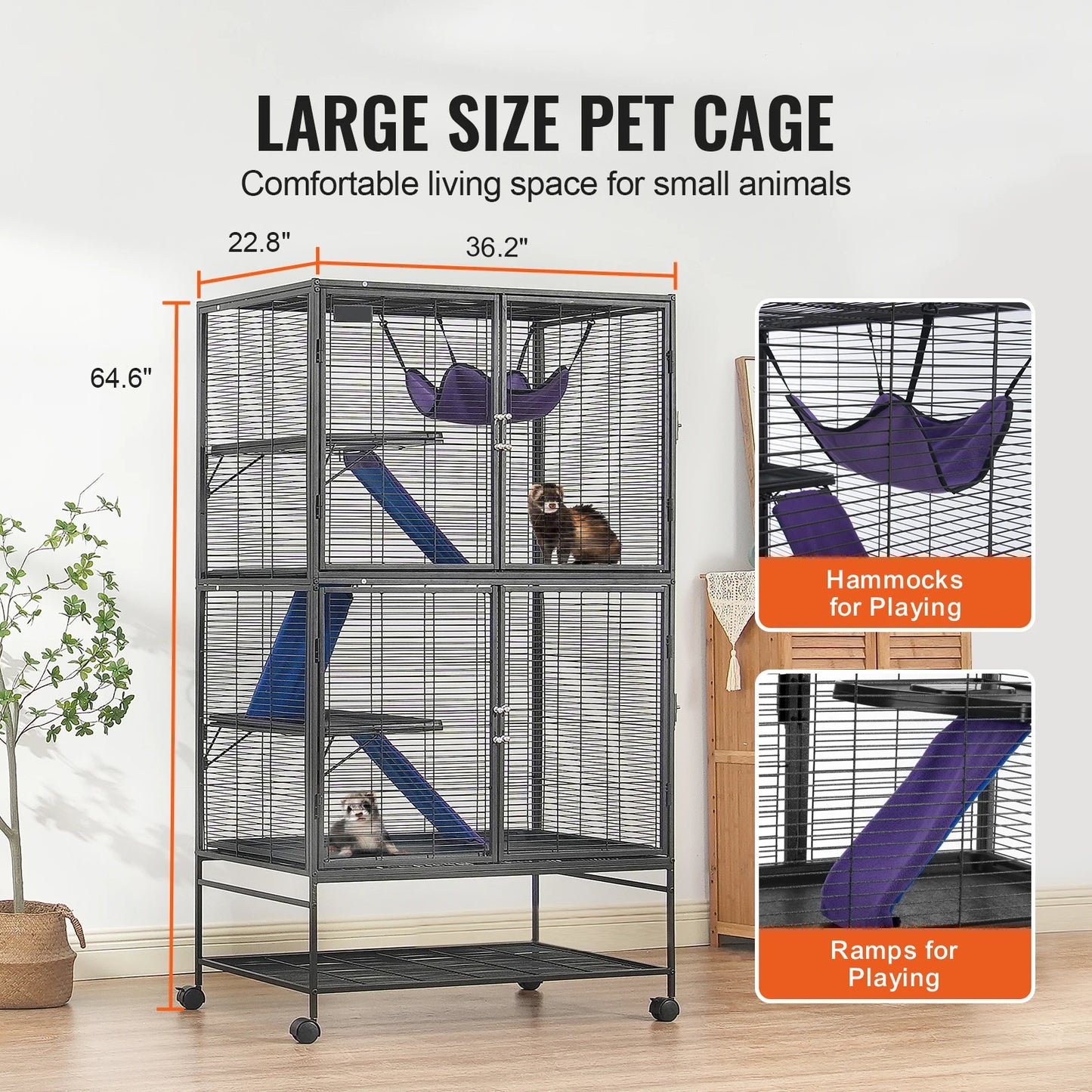SucceBuy Ferret Cage 4-Tier Rolling Metal Cage for Small Animals