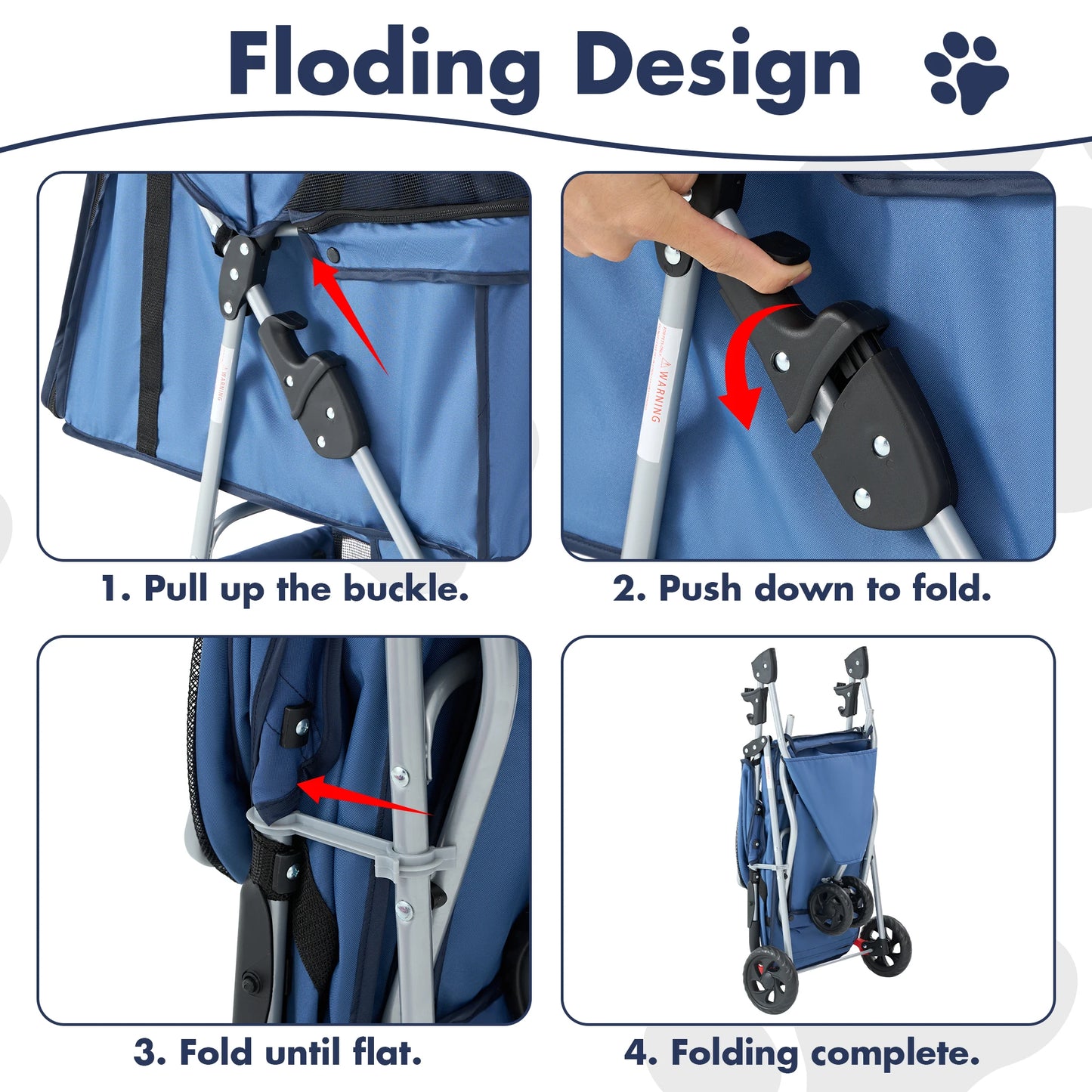 JHK Foldable 3-Wheel Pet Stroller For Small Dogs And Cats With Mesh Windows