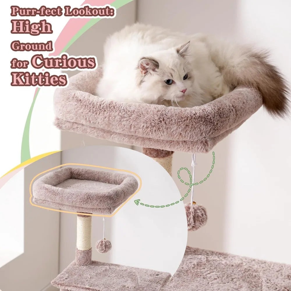 NBVCX Double-Tier Cat Tower with Hidden Space and Plush Perches