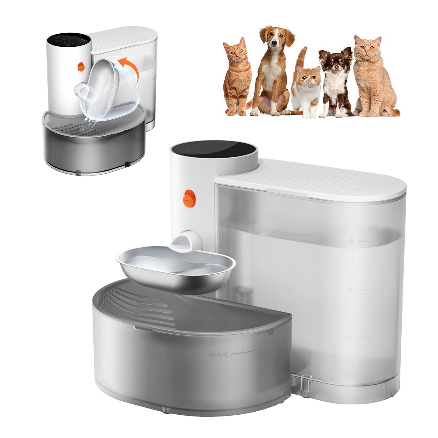Booteely Wireless Stainless Steel Pet Water Dispenser