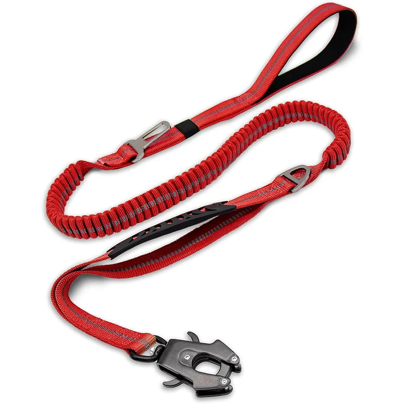 Reflective Shock Absorbing Tactical Bungee Dog Leash With Car Seatbelt