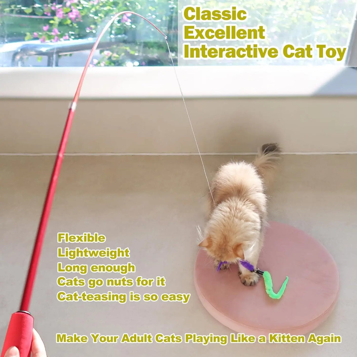 Interactive Wand Cat Toy Set With Feather Refills Pack