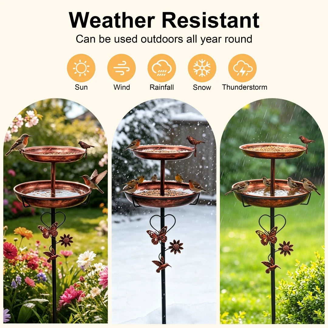 Double Layer Bird Feeder And Bath Stand For Garden Patio