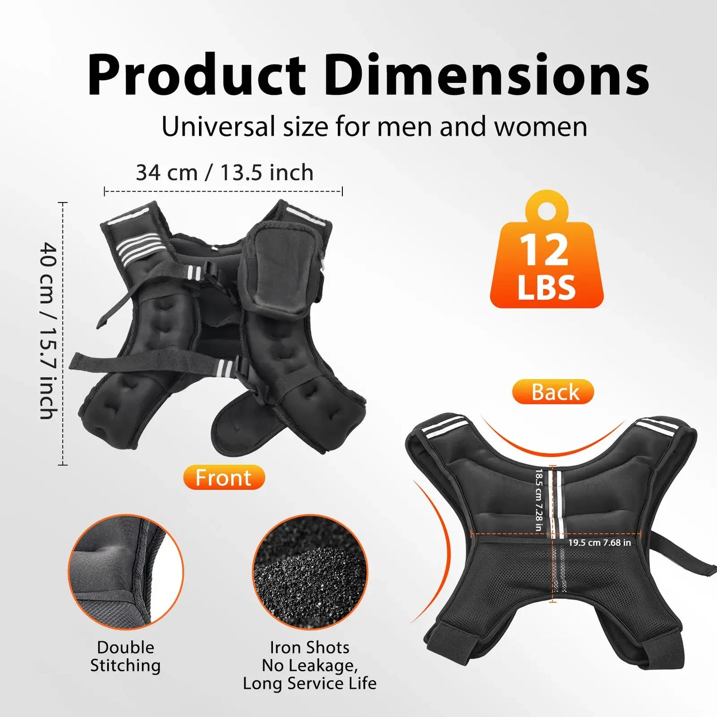12lb 16lb Weighted Vest With Adjustable Straps And Reflective Stripe
