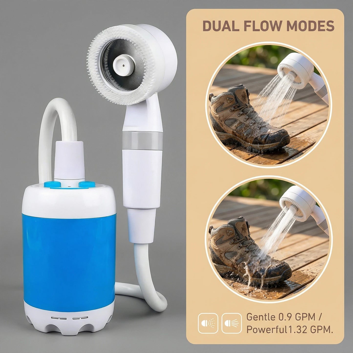 Portable Camping Shower Pump with Rechargeable Battery Outdoor Shower Kit for Hiking Travel Car Washing & Pet Cleaning
