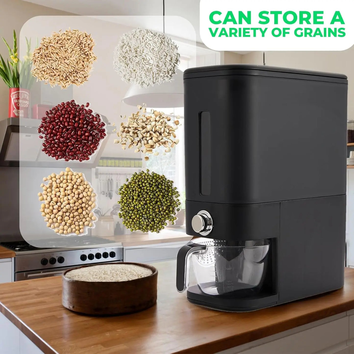 25 lbs Airtight Rice Dispenser with Scoop, Measuring Cup & Sponge for Fresh Food Storage