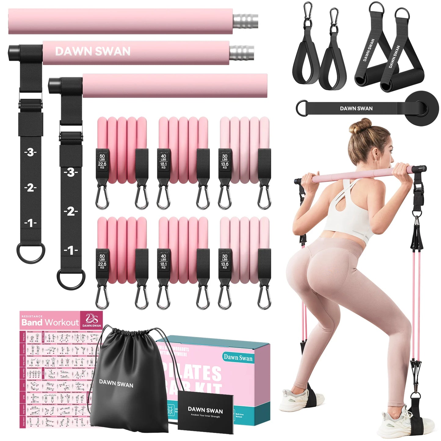 Adjustable Pilates Bar Kit With Resistance Bands For Home Gym