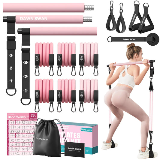 Adjustable Pilates Bar Kit With Resistance Bands For Home Gym