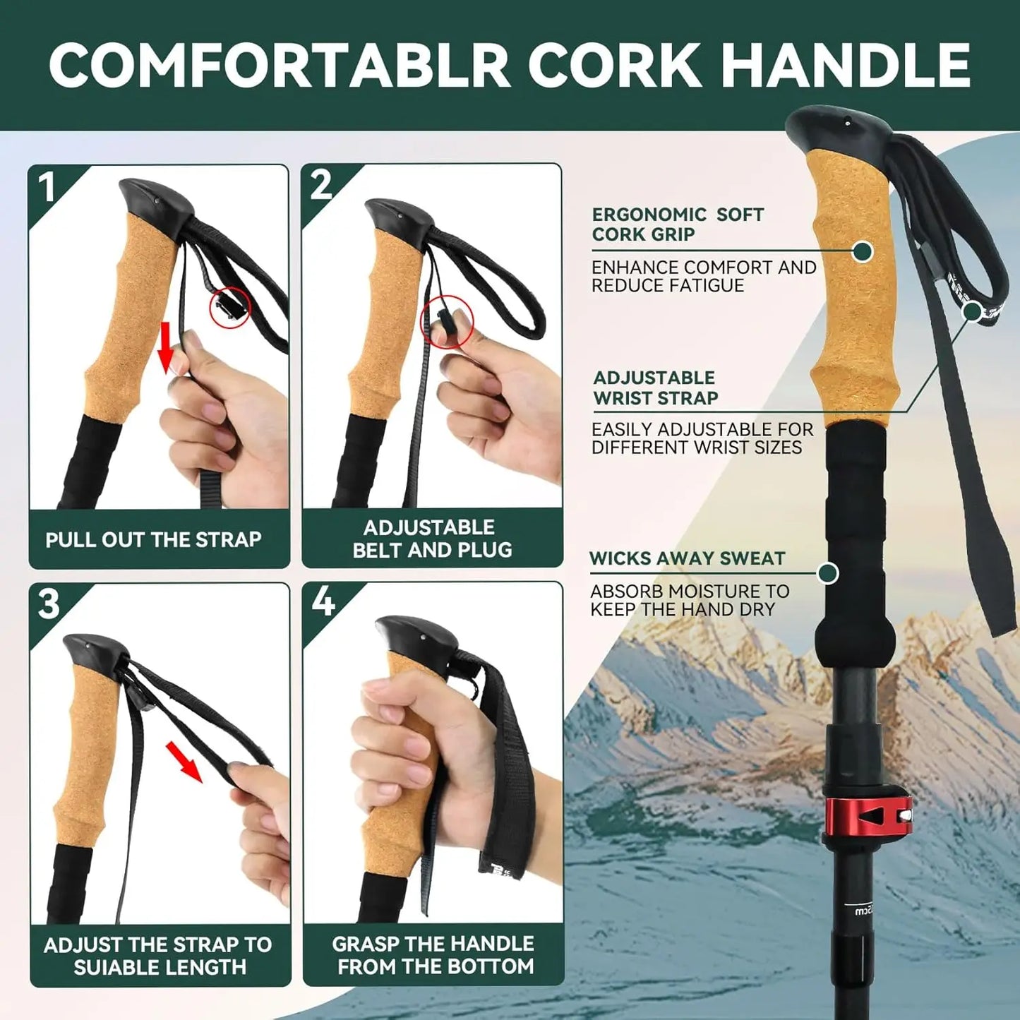 Carbon Fiber Trekking Poles Lightweight Collapsible Hiking