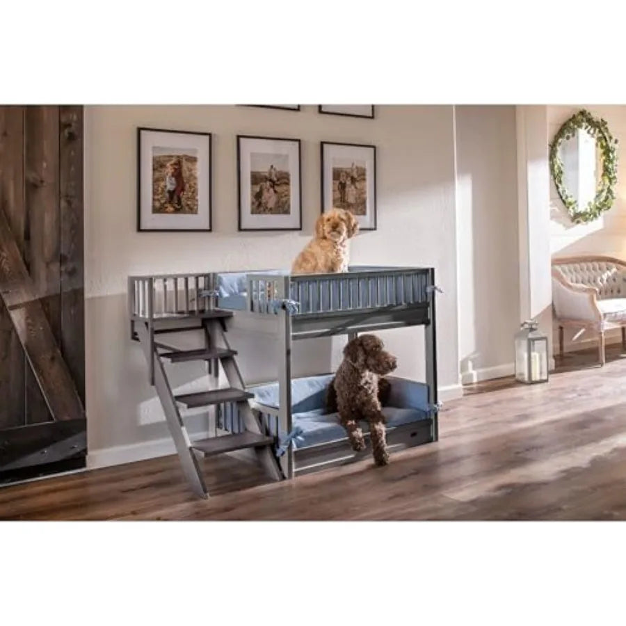ECOFLEX Aspen Dog Bunk Bed in Grey Memory Foam Cushions with Wide Stairs Non-Toxic Materials Easy Assembly for Pet Comfort