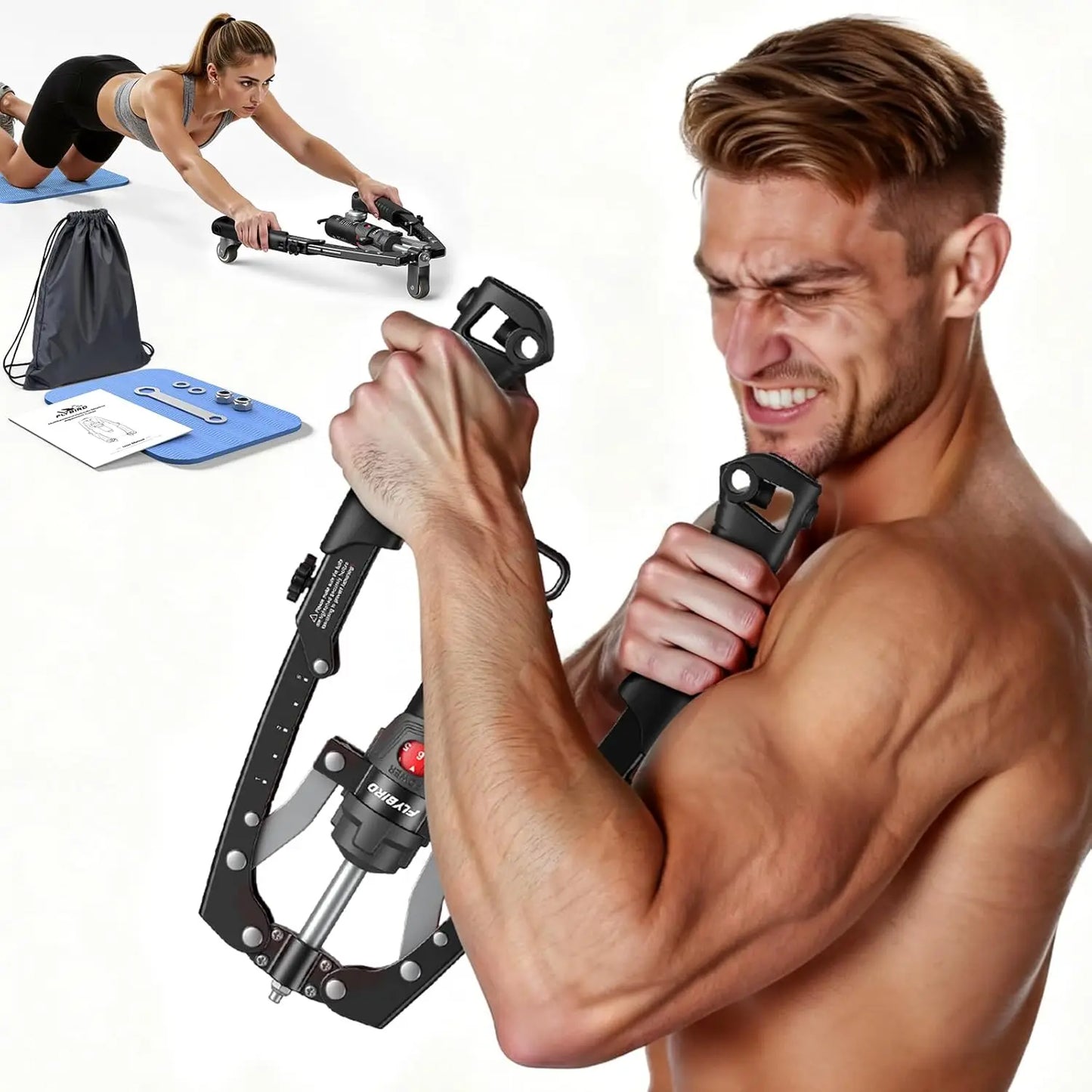 FlyBird 3-In-1 Twister Arm Trainer With Ab Roller Wheel And Hydraulic Resistance