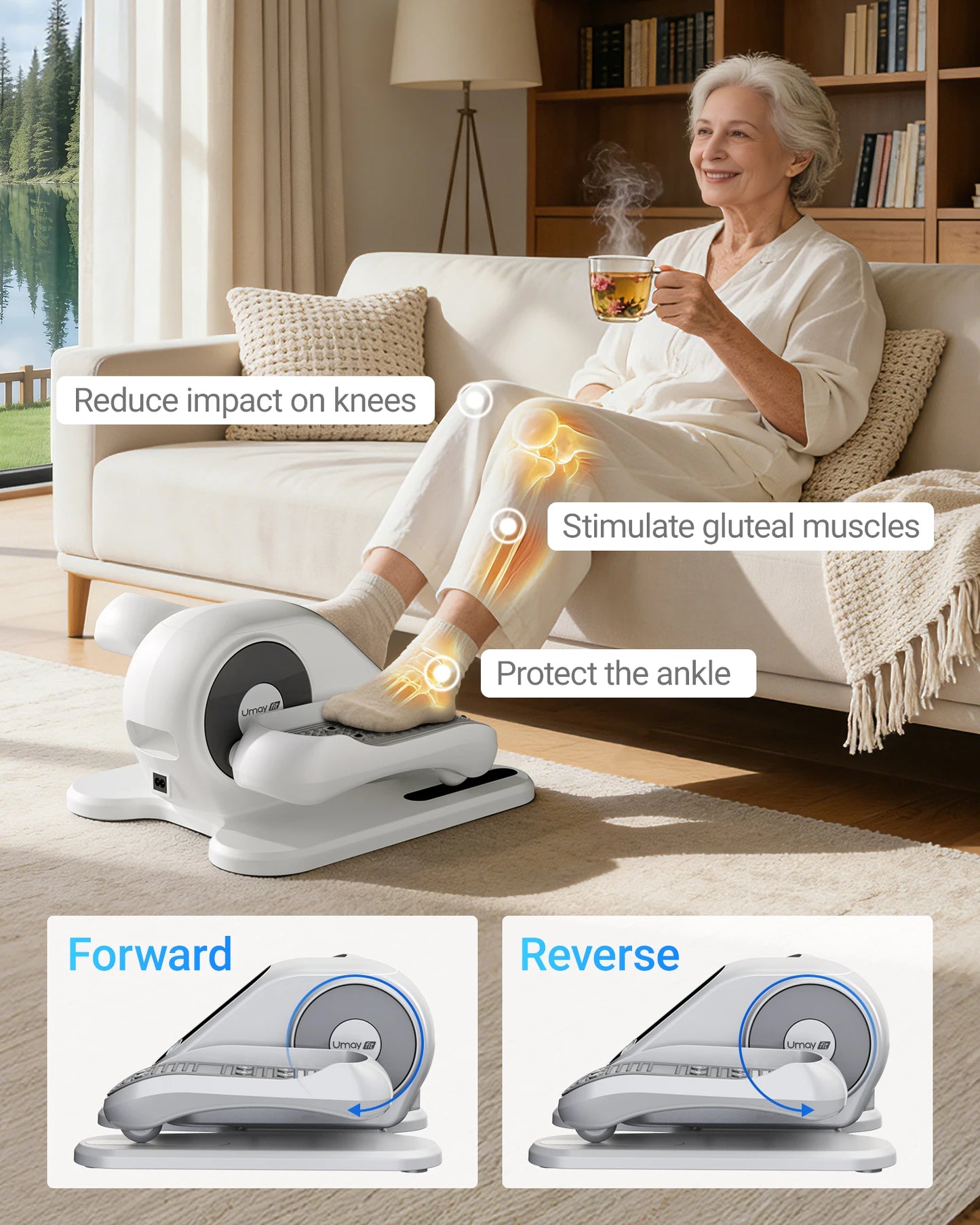 UMAY Compact Under-Desk Elliptical With 12 Speeds And Remote Control