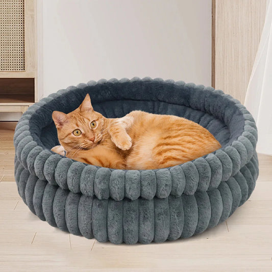 60CM Washable Round Cat Beds with Anti-Slip Bottom Calming Pet Bed Dog Beds & Furniture Load Capacity of 15 Kg for Indoor
