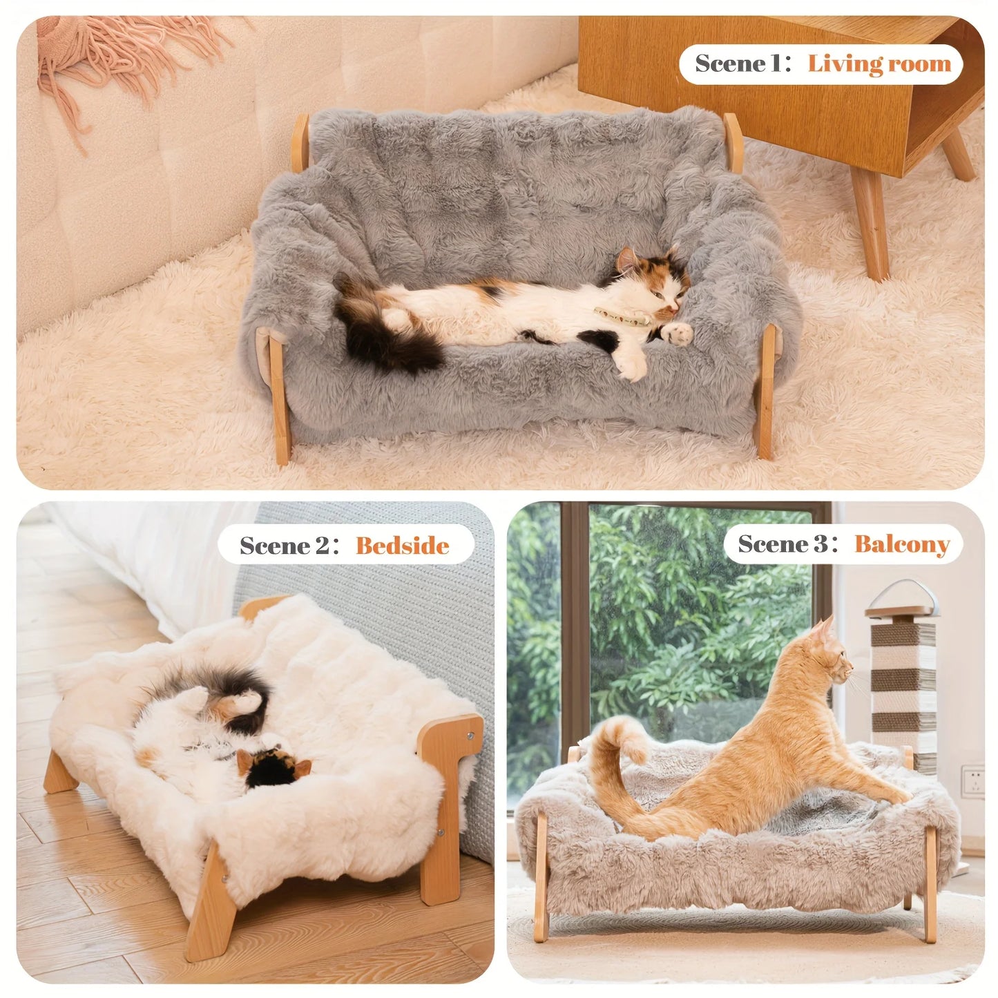 Elevated Solid Wood Pet Couch Bed Cat and Dog Sofa