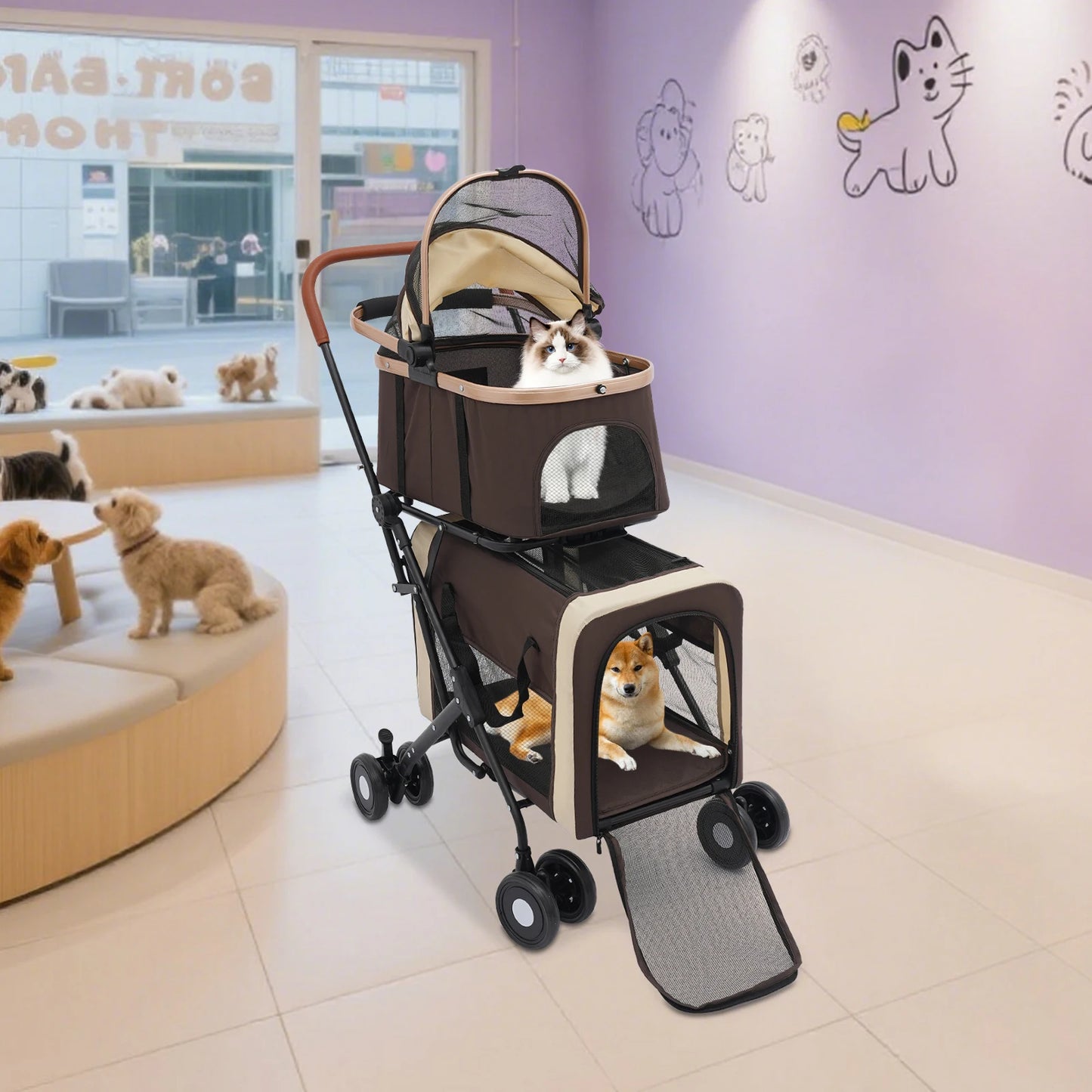 Bymaocar Foldable Pet Stroller for Cats and Dogs