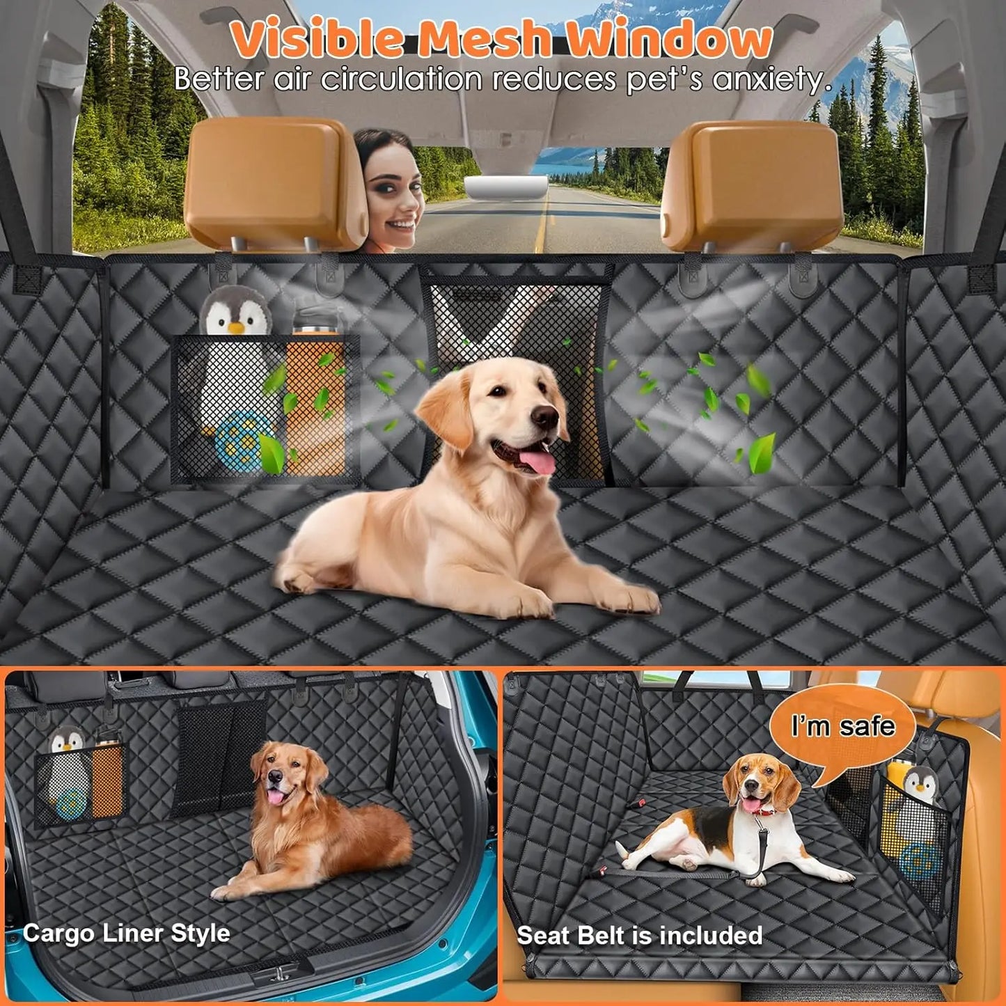Dog Car Seat Cover With Mesh Window And Hard Bottom