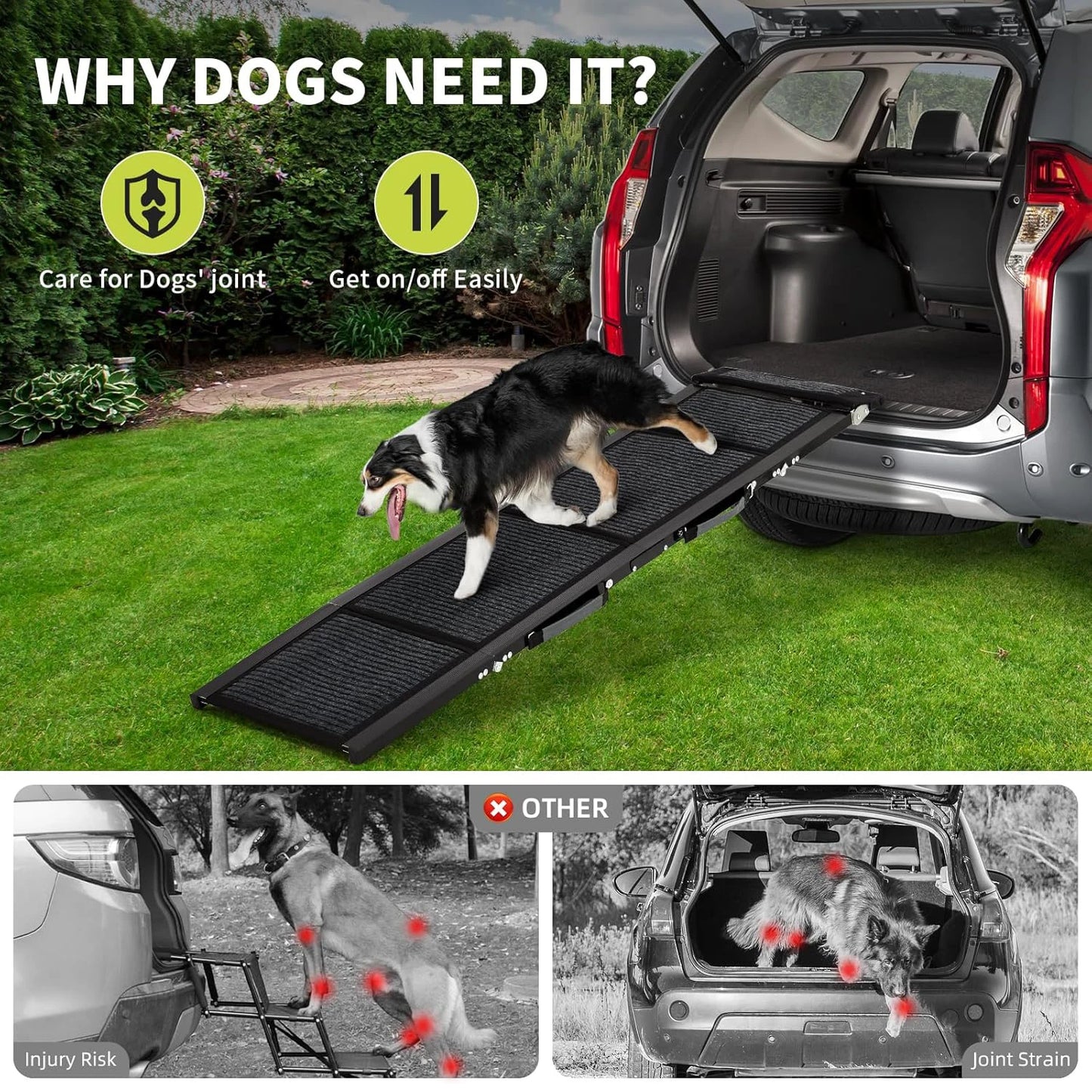 HiMISS Upgraded Car Dog Ramp With Non-Slip Surface