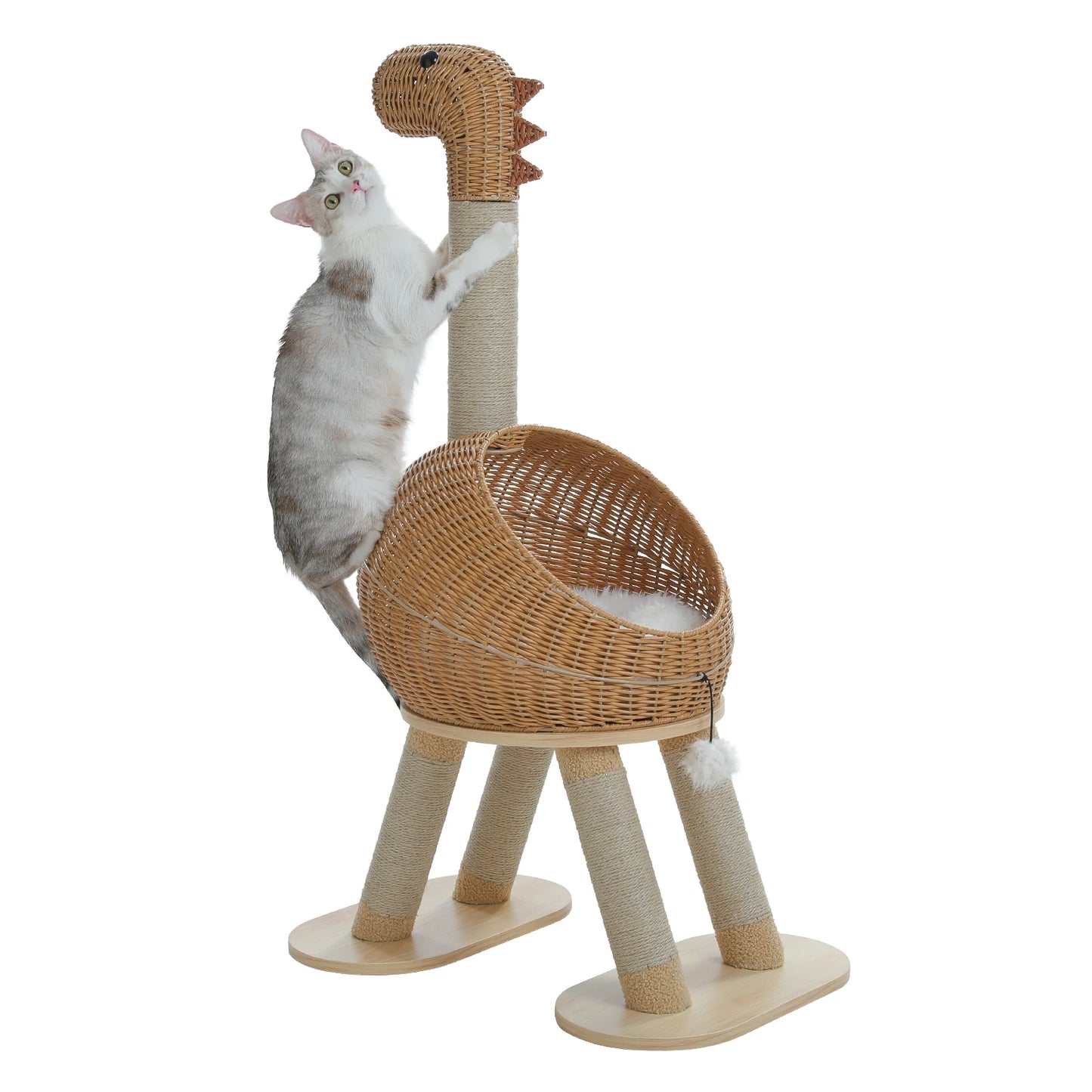 PAWZ Road Dinosaur Cat Tree Tower With Rattan Condo And Sisal Post