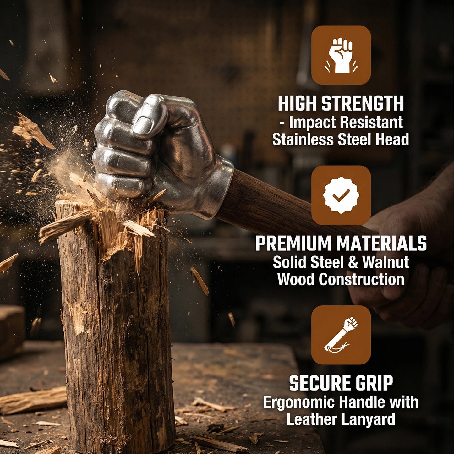 EMbirry Stainless Steel Multifunction Hammer With Wooden Handle