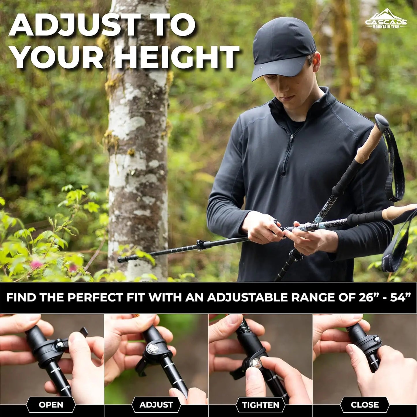 Carbon Fiber Trekking Poles Lightweight Adjustable With Quick Lock System