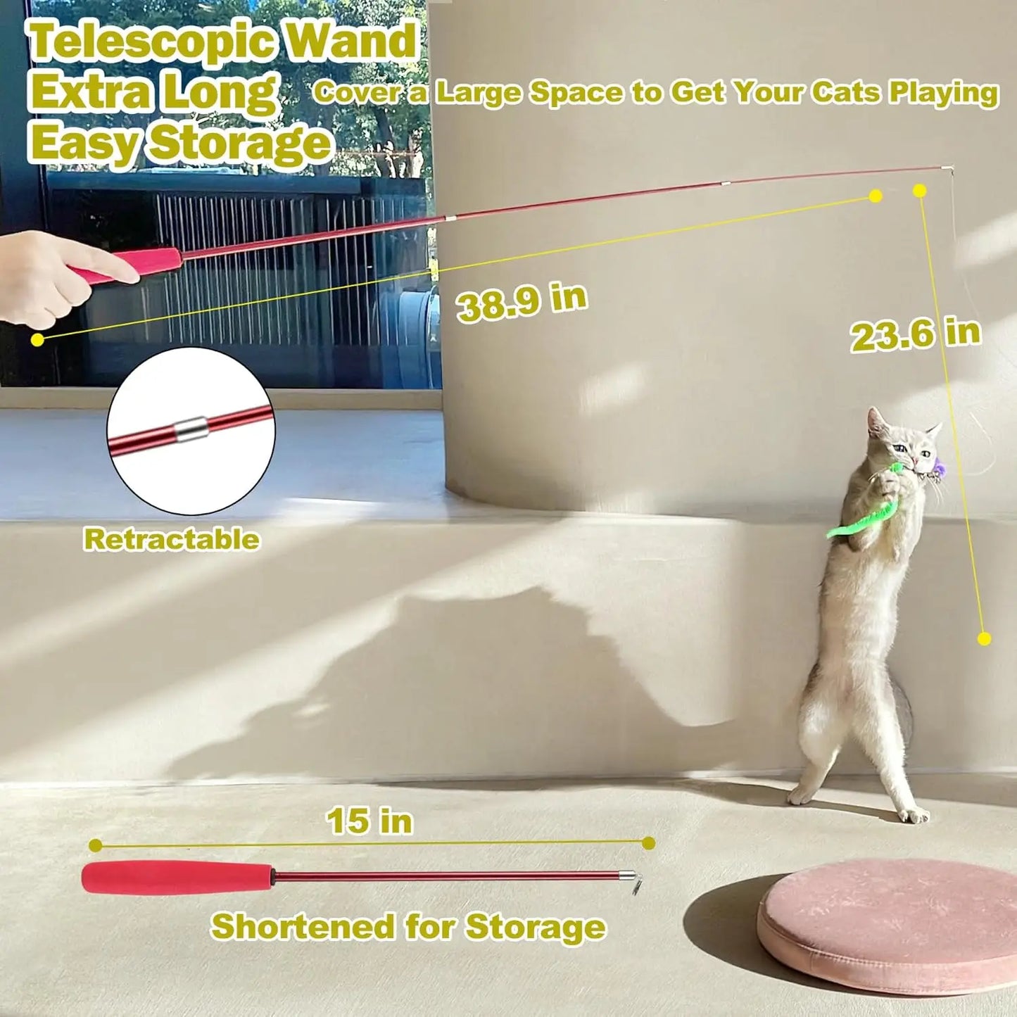 Interactive Wand Cat Toy Set With Feather Refills Pack