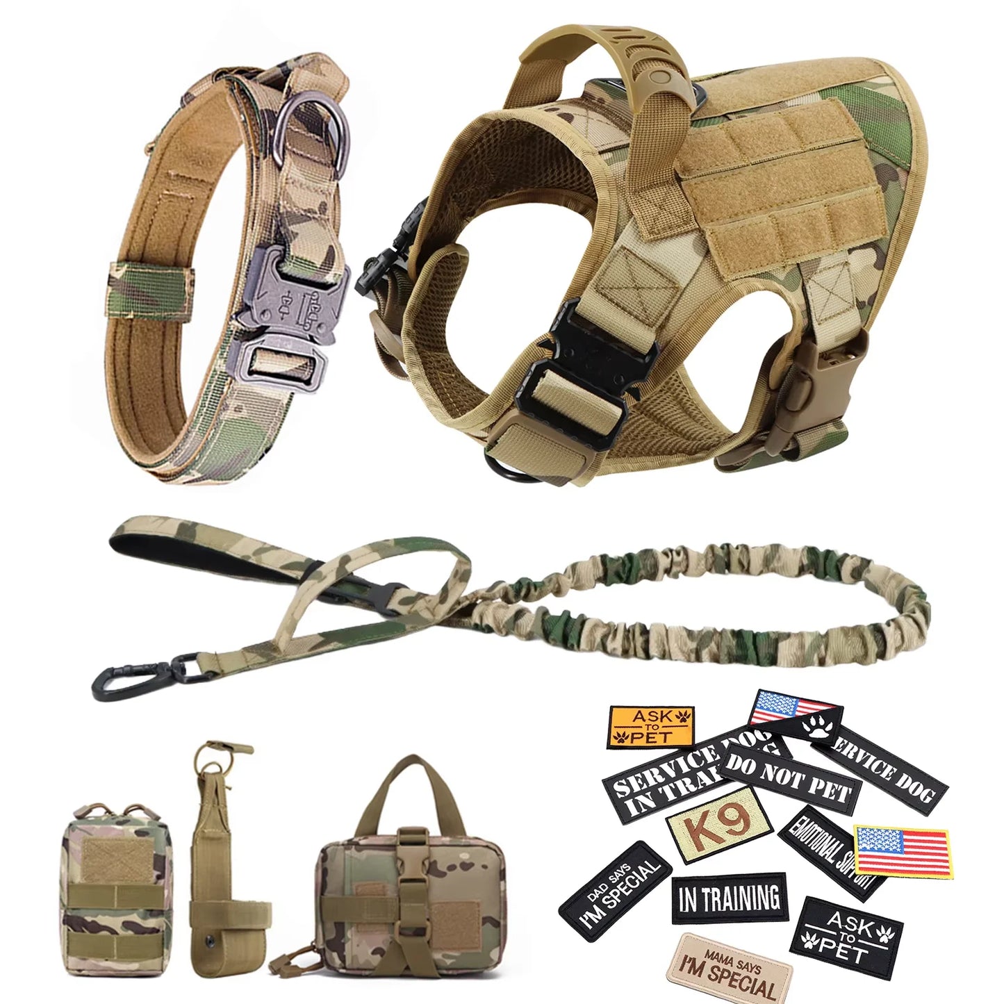 Military Dog Harness Vest Set For Malinois Training Tactical Accessories