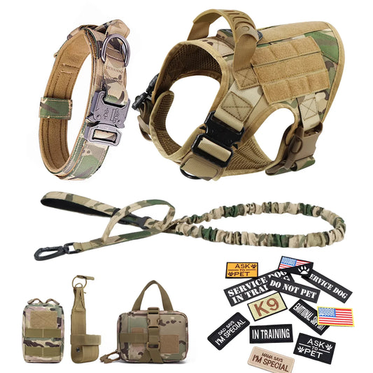 Military Dog Harness Vest Set For Malinois Training Tactical Accessories