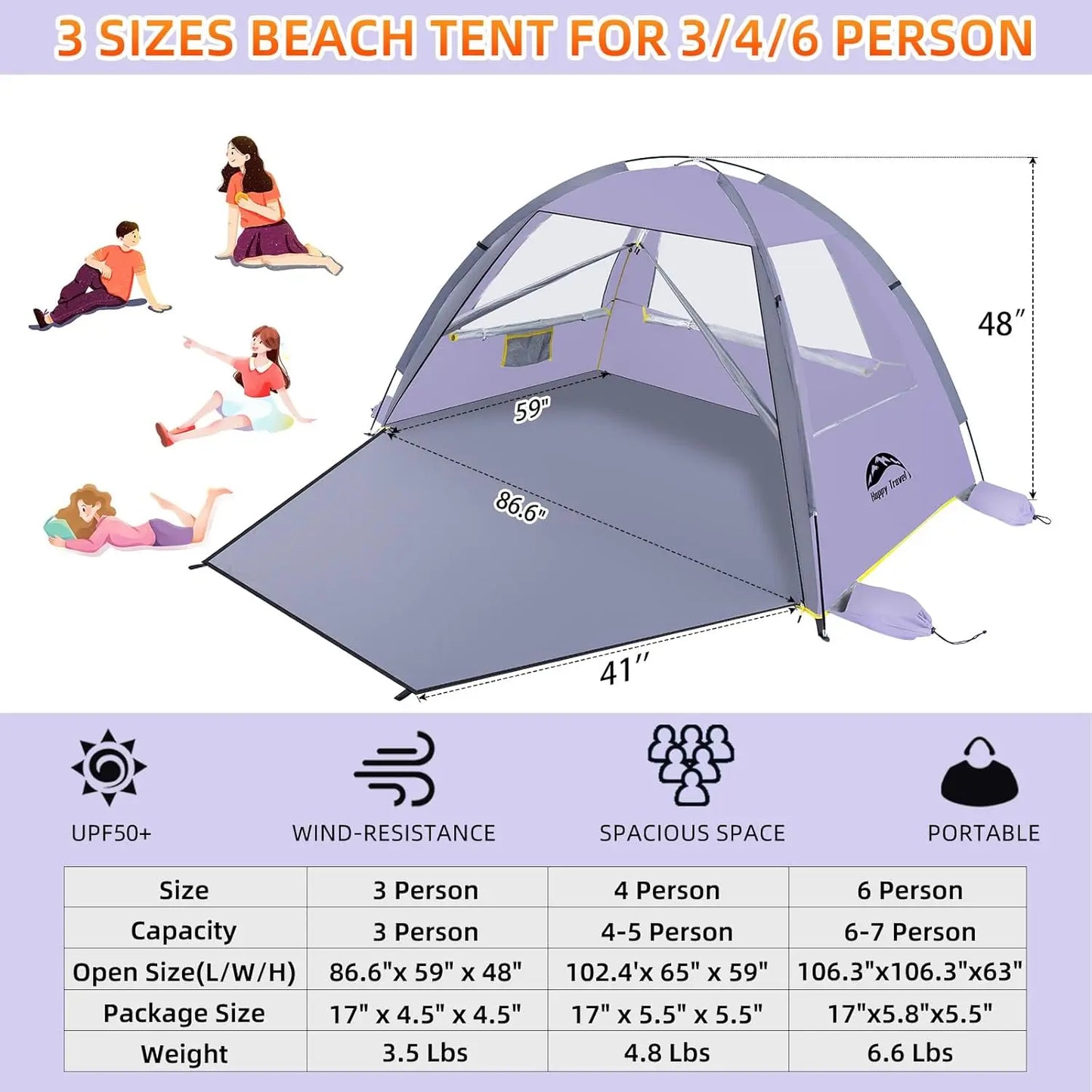 Portable Beach Tent UPF 50+ Sun Shade Shelter For Family