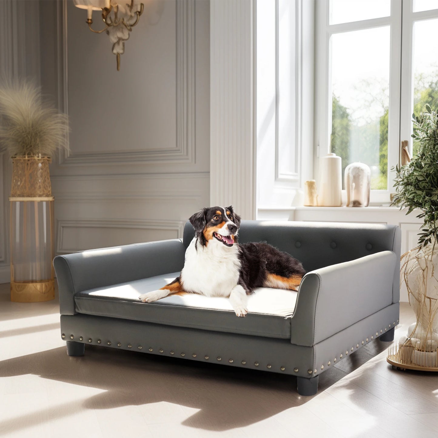 BINGOPAW Elevated Dog Bed Sofa Mat With Microfiber Leather Cover