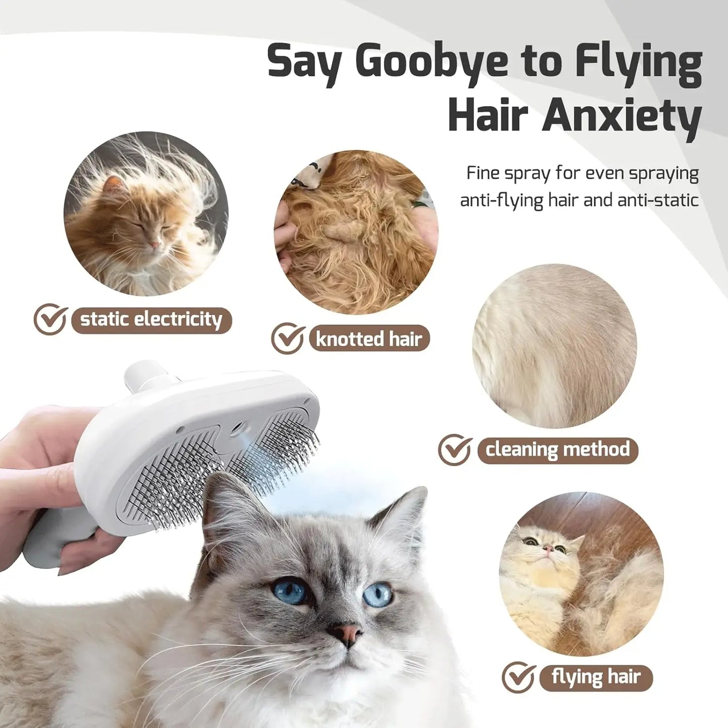 Pet Hair Removal Steam Brush For Cats And Dogs Grooming