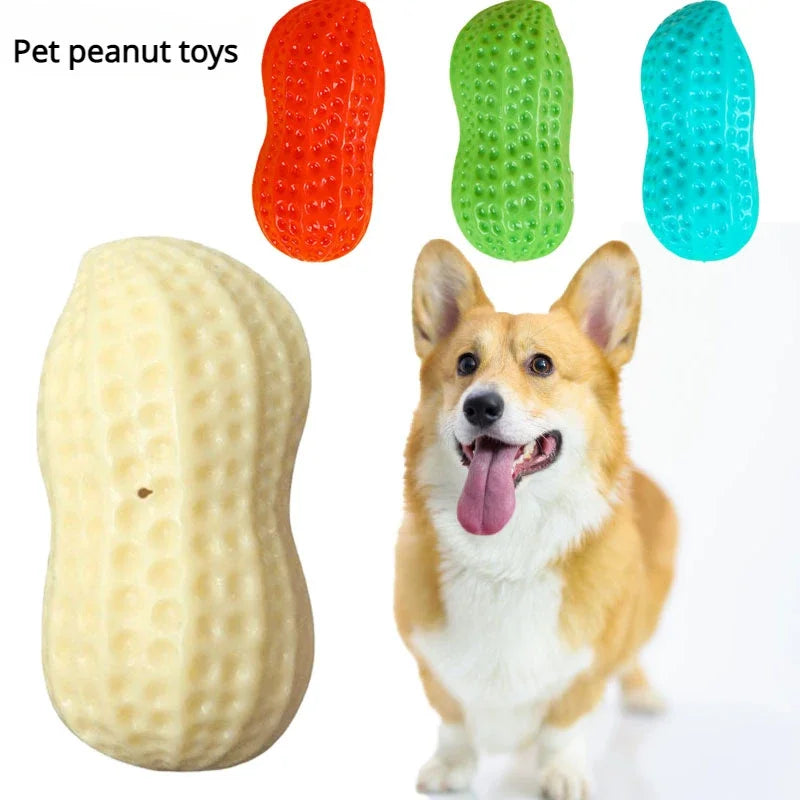 Pet Peanut Squeak Chew Toy For Dogs Interactive Rubber Toy
