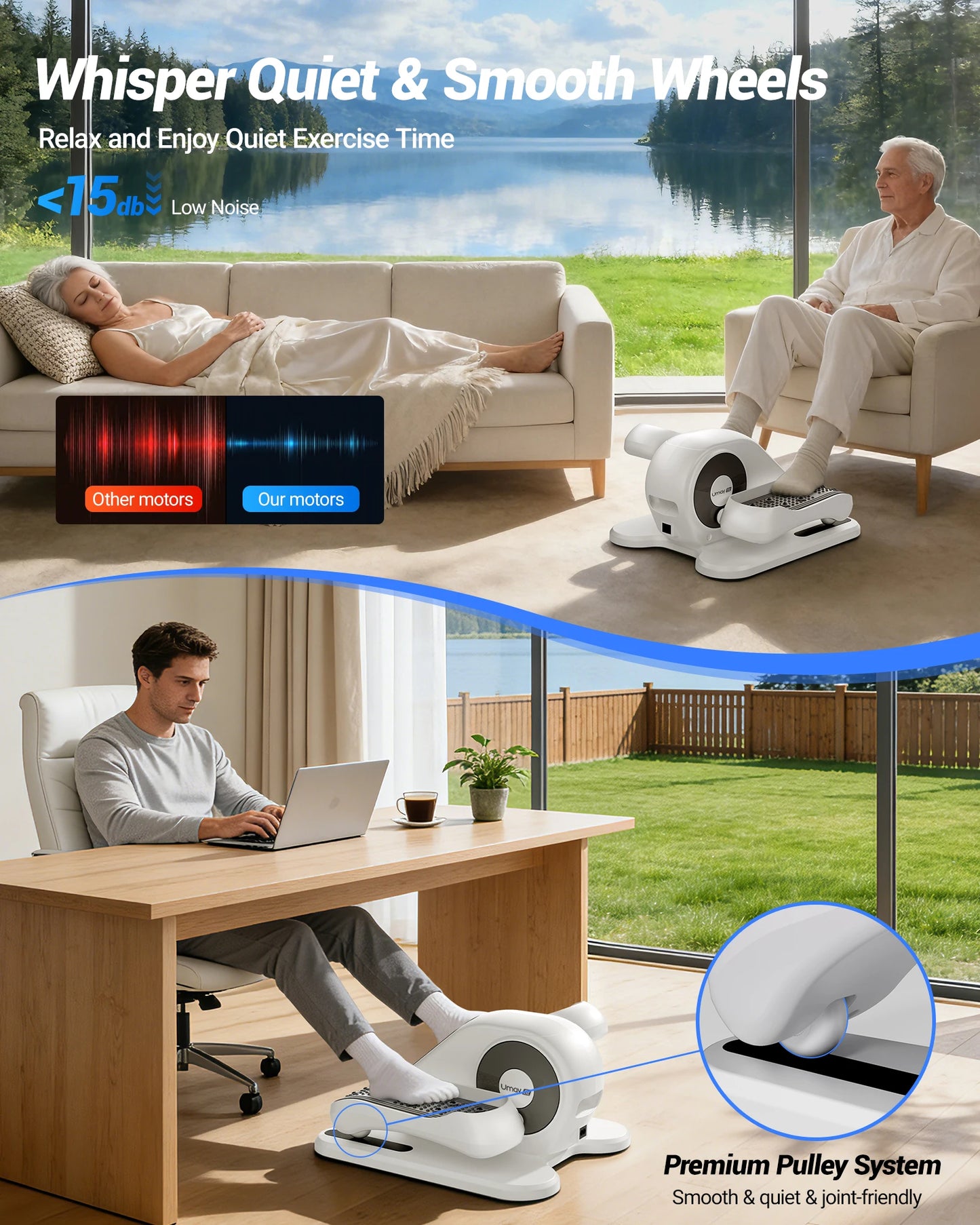 UMAY Compact Under-Desk Elliptical With 12 Speeds And Remote Control