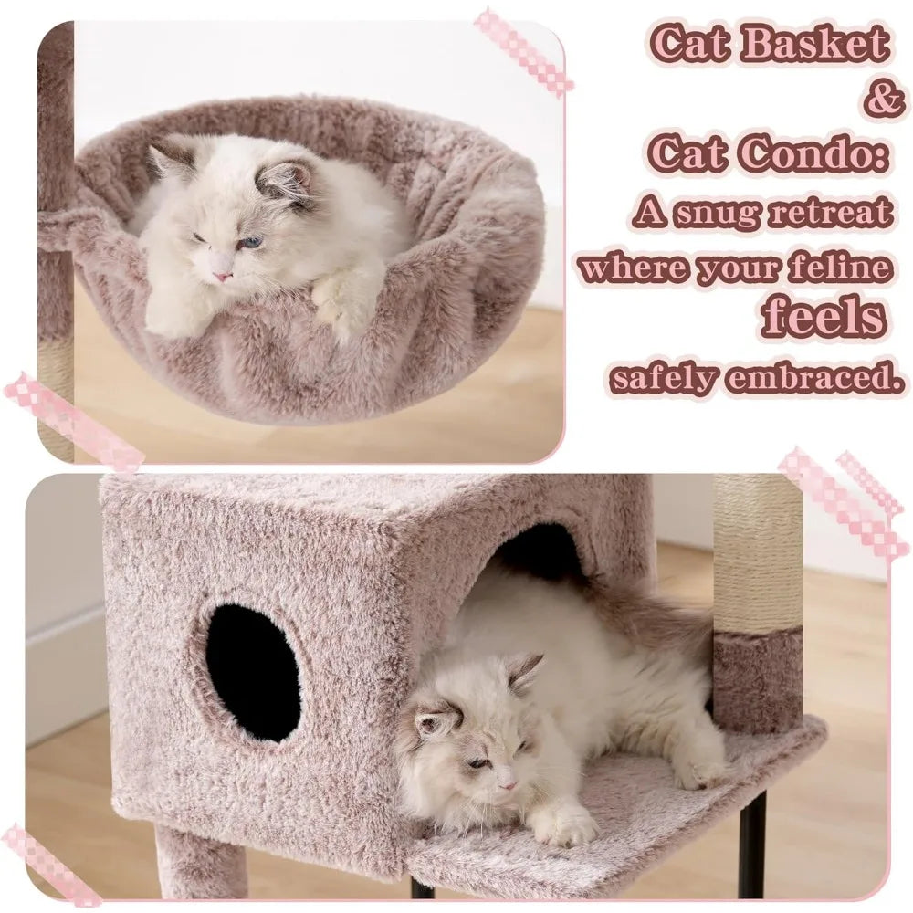 NBVCX Double-Tier Cat Tower with Hidden Space and Plush Perches