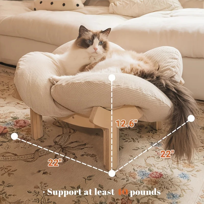 Raised Wooden Cat Bed With Soft Cushion Indoor Lounging Sofa